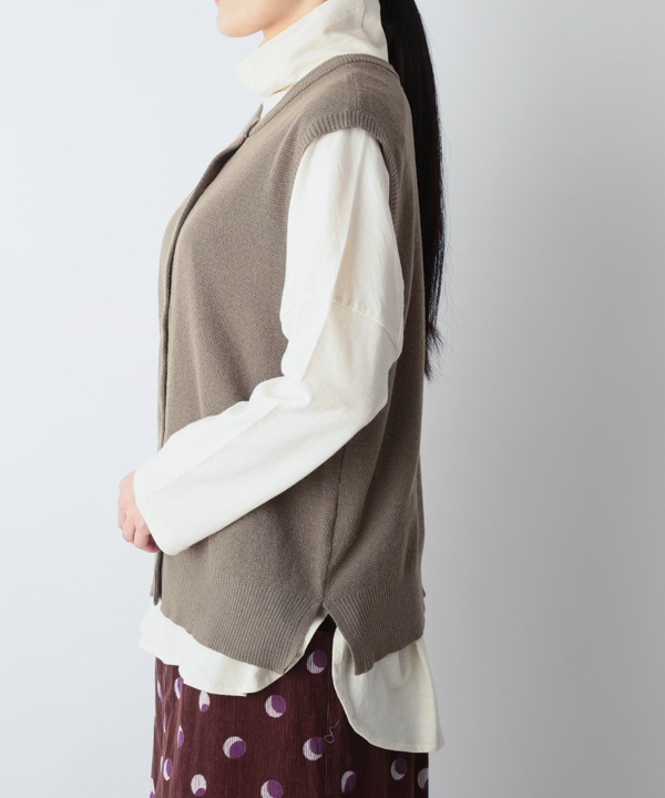 かのこ編み再生ポリエステルニット2wayベスト 25W039