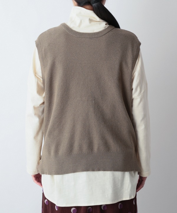 かのこ編み再生ポリエステルニット2wayベスト 25W039