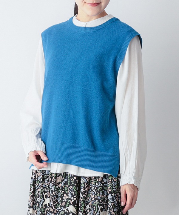 かのこ編み再生ポリエステルニット2wayベスト 25W039