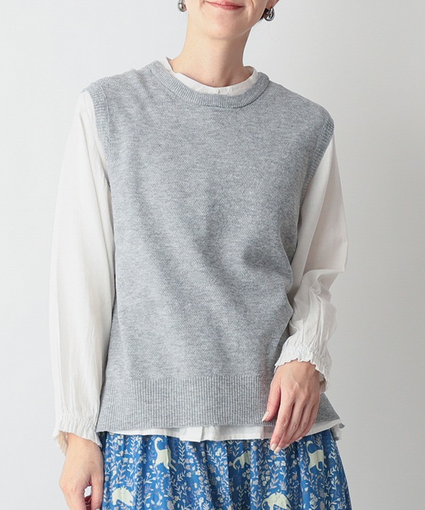 かのこ編み再生ポリエステルニット2wayベスト 25W039