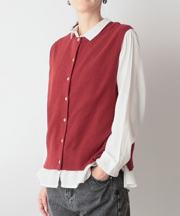 かのこ編み再生ポリエステルニット2wayベスト 25W039