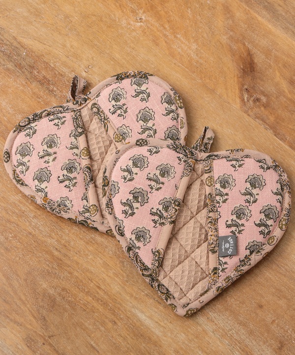 スラブコットンプリント ハートミトン M19-2637