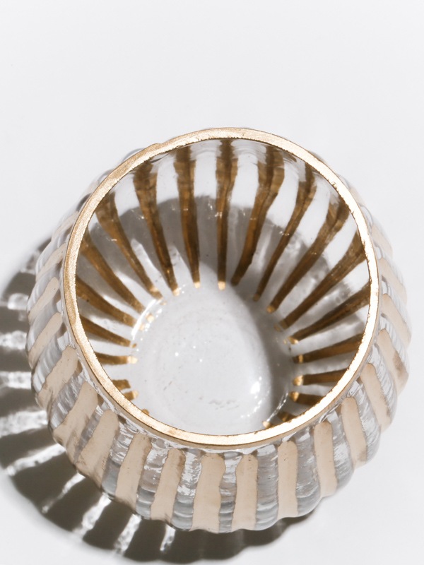 縦縞柄 ガラスベース キャンドルホルダー 8.5cm M15-1055 