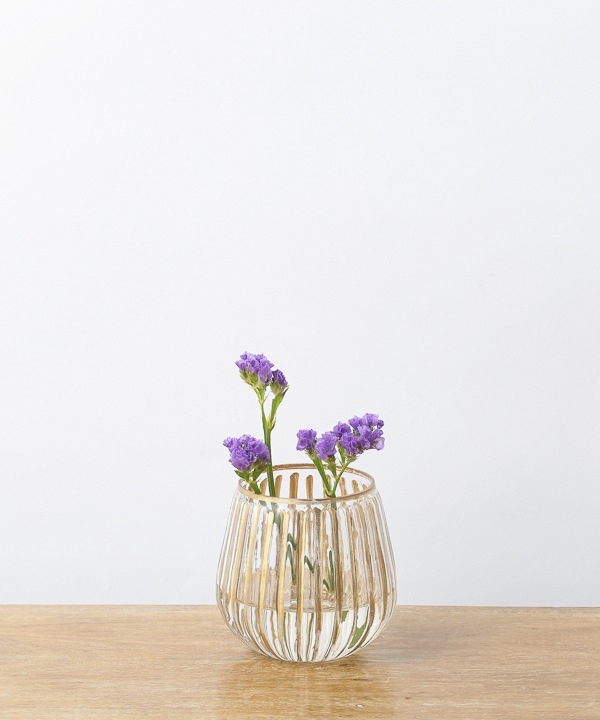 縦縞柄 ガラスベース キャンドルホルダー 8.5cm M15-1055 