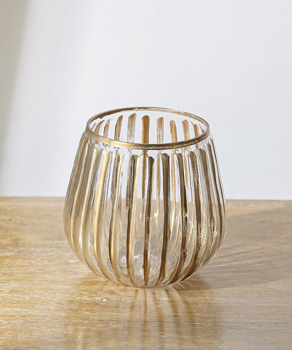 縦縞柄 ガラスベース キャンドルホルダー 8.5cm M15-1055 