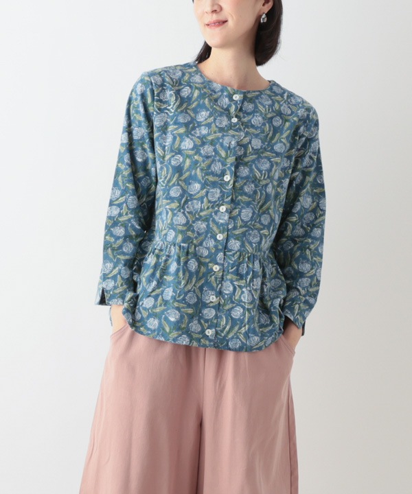 IROIROブロックプリント起毛コットン2wayブラウス 25W042