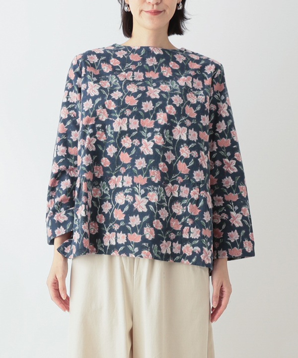 IROIROブロックプリント起毛コットン2wayブラウス 25W042