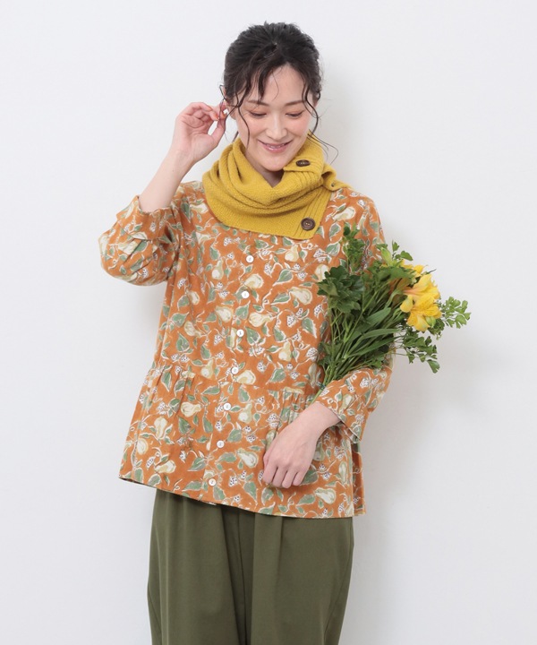 IROIROブロックプリント起毛コットン2wayブラウス 25W042