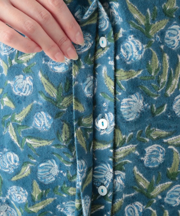 IROIROブロックプリント起毛コットン前開ワンピース 25W043