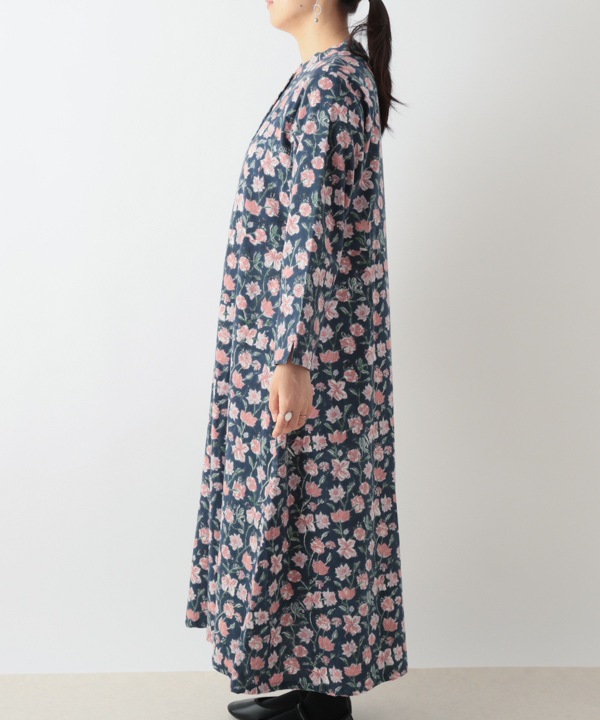 IROIROブロックプリント起毛コットン前開ワンピース 25W043