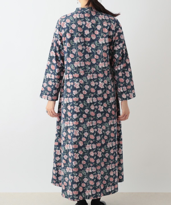 IROIROブロックプリント起毛コットン前開ワンピース 25W043