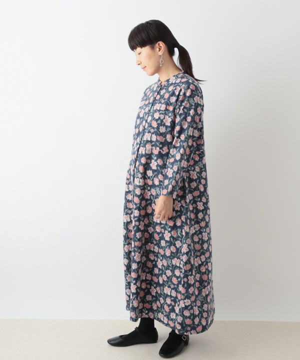 IROIROブロックプリント起毛コットン前開ワンピース 25W043