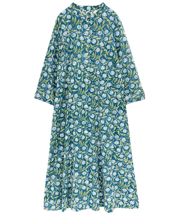 IROIROブロックプリント起毛コットン前開ワンピース 25W043