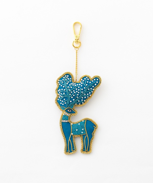 ザリ刺繍 ゴンド・アート シカ バッグチャーム（キーホルダー）  M21-2485