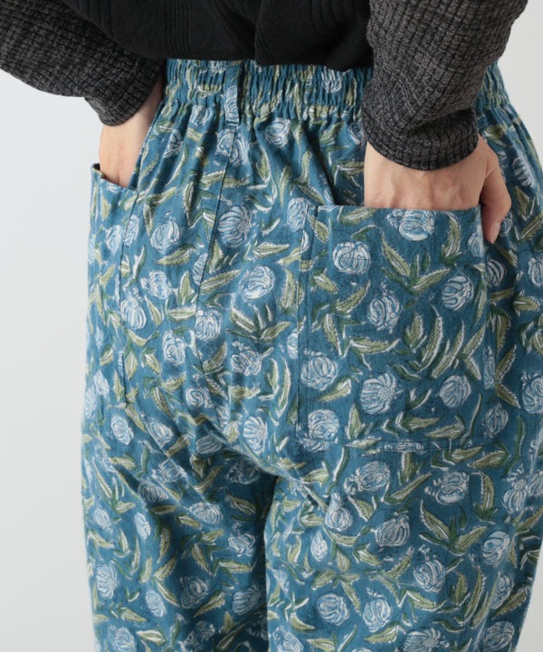 IROIROブロックプリント起毛コットンゆったりテーパードパンツ 25W044