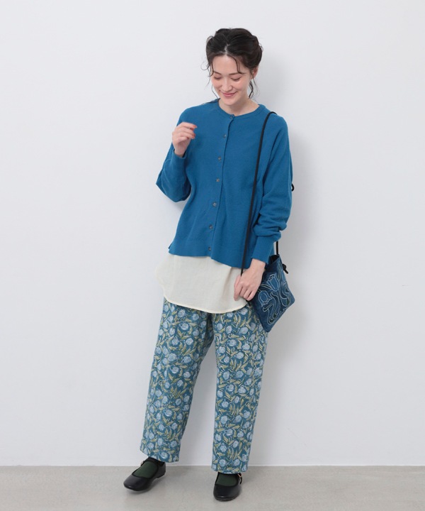 IROIROブロックプリント起毛コットンゆったりテーパードパンツ 25W044