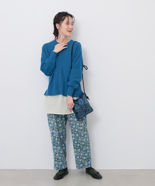 IROIROブロックプリント起毛コットンゆったりテーパードパンツ 25W044