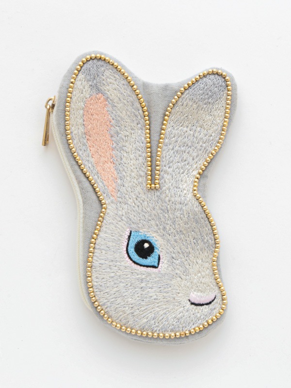 うさぎ刺繍ポーチ 10×16cm （2カラー）M42-2009