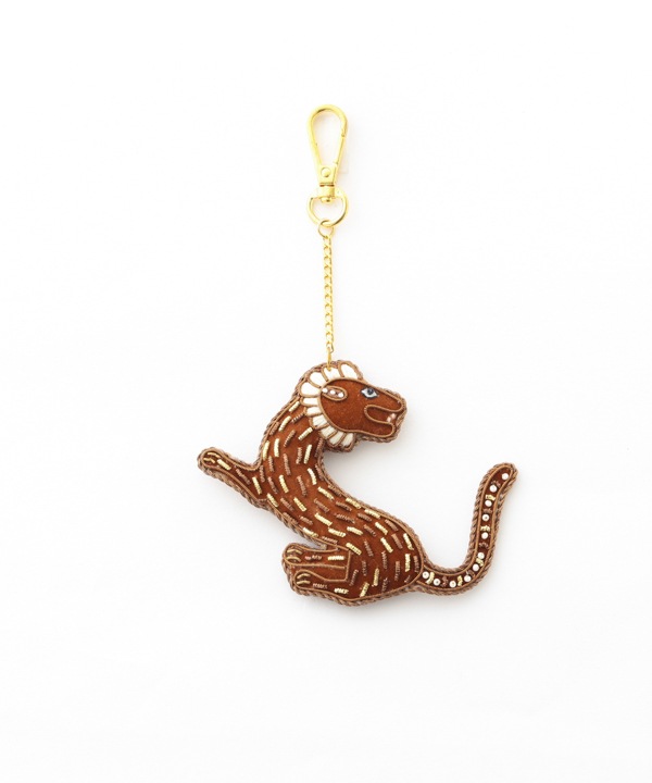 ザリ刺繍 ゴンド・アート ライオン バッグチャーム（キーホルダー）  M21-2486