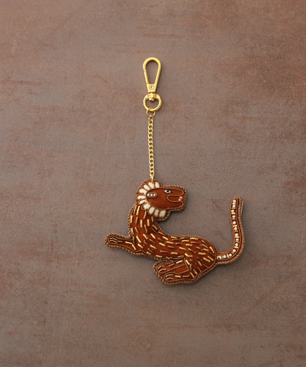 ザリ刺繍 ゴンド・アート ライオン バッグチャーム（キーホルダー）  M21-2486