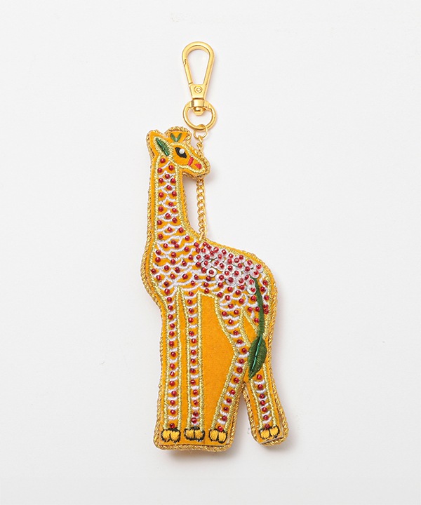 ザリ刺繍 ゴンド・アート キリン バッグチャーム（キーホルダー）  M21-2487