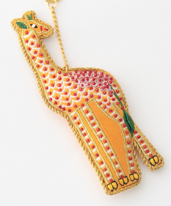 ザリ刺繍 ゴンド・アート キリン バッグチャーム（キーホルダー）  M21-2487