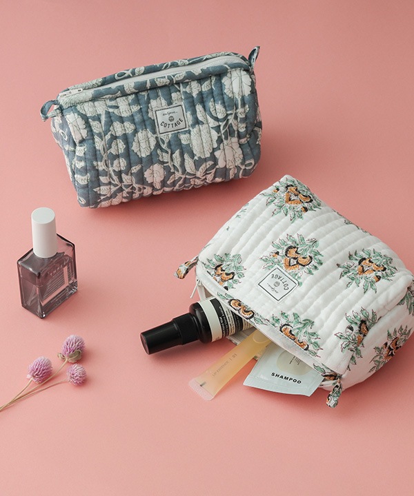 ブロックプリント キルティング マチ付キポーチ M30-2749