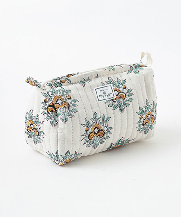 ブロックプリント キルティング マチ付キポーチ M30-2749