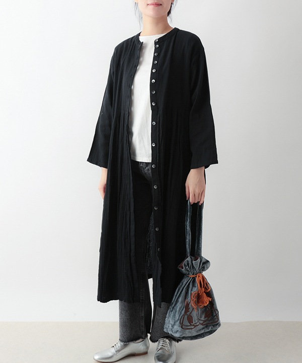 起毛コットンツイルクリンクル2way 前開きワンピース 25W047