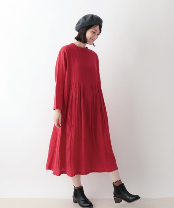起毛コットンツイルクリンクル2way 前開きワンピース 25W047