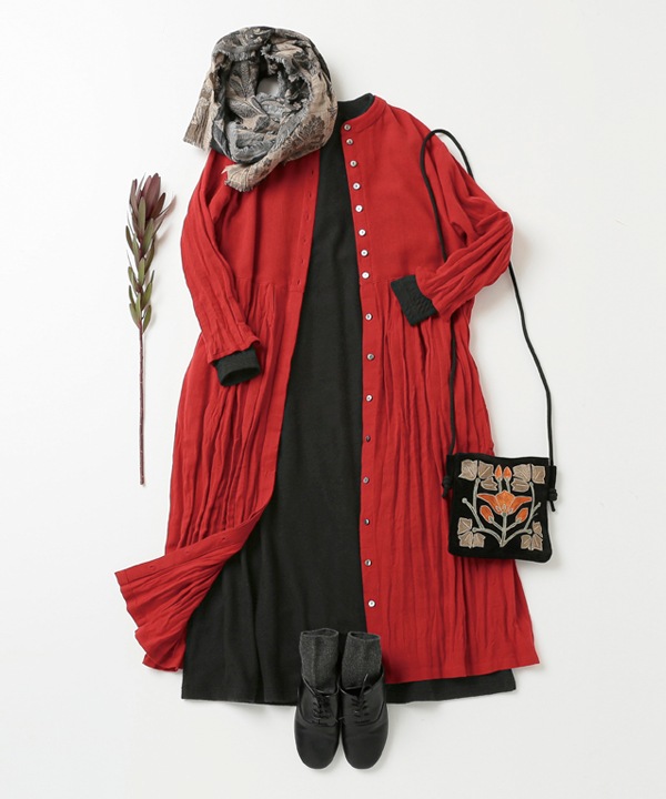 起毛コットンツイルクリンクル2way 前開きワンピース 25W047