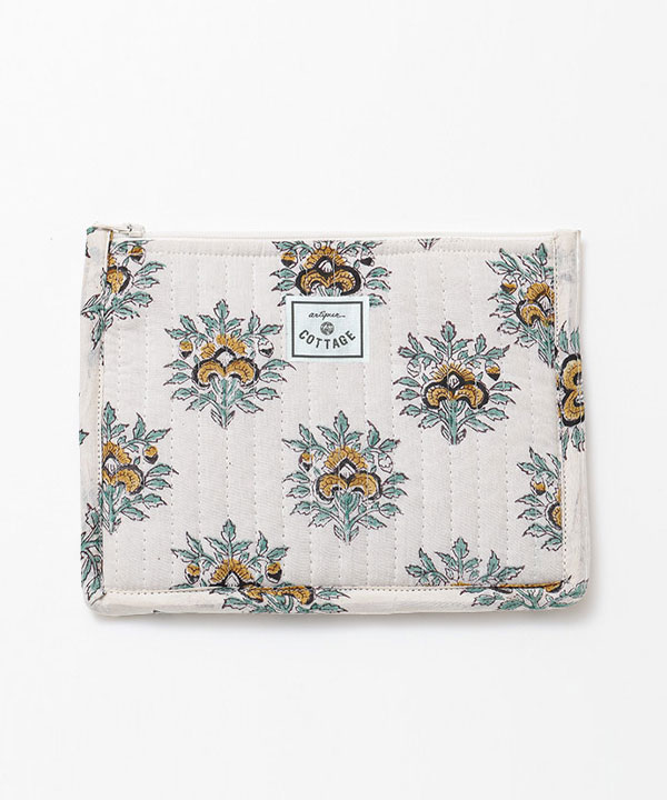 ブロックプリント キルティング フラットポーチ M30-2750