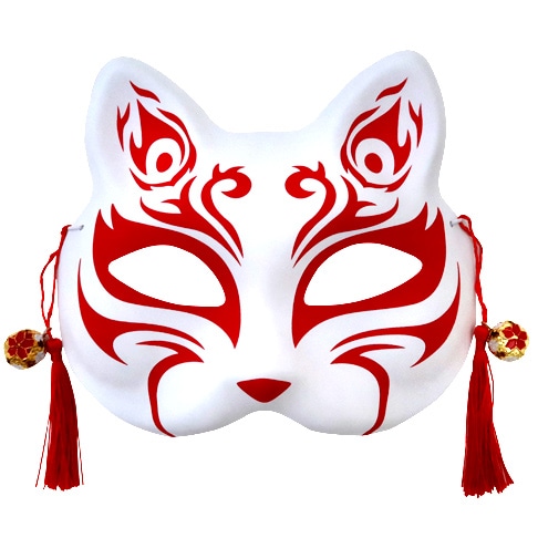 お面｜猫半面 赤白 鈴つきの通販｜格安卸価格で販売中！【駄菓子の通販