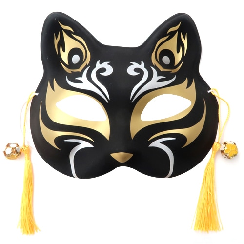 京都　羅工房　張子「猫にお面」立　黒猫白猫 6958e2547fa4185f70985cdd2ed92c