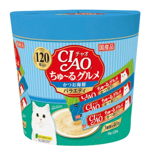 いなば　チャオちゅーる　かつお海鮮バラエティ　14g 40本入　8袋　計３２０本 いなば チャオ CIAO ちゅ〜る かつお海鮮バラエティ 3種類の味入り