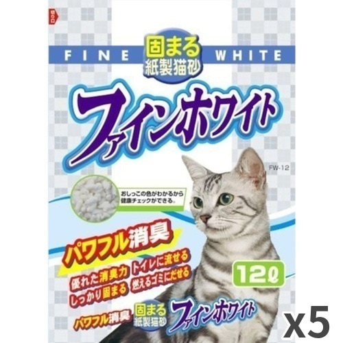 常陸化工 ファインホワイト 固まる紙製猫砂 猫用 12L ×5袋入 | 猫用品