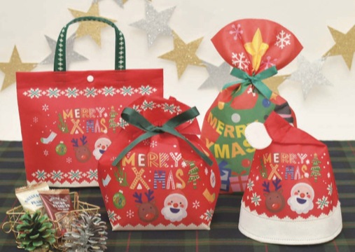 巾着 リボン 小 XMASニット FP（1セット20枚入～） | 不織布製品