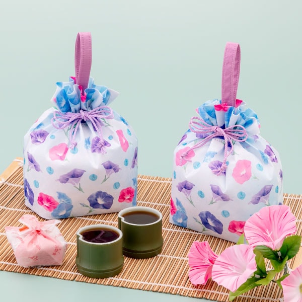 手提げ巾着 水彩朝顔柄FP（1セット20枚入～） | 不織布製品,不織布製