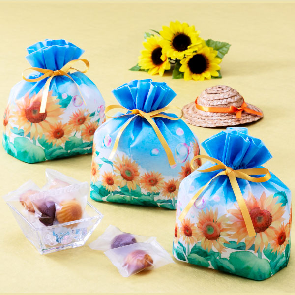 巾着 リボン 小 ひまわりシャボン柄FP（1セット20枚～） | 不織布