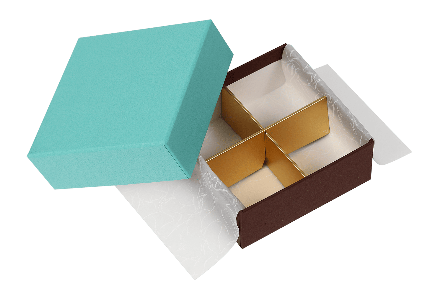 チョコ箱 フェザー （4仕切）【1セット200個入】 | チョコレート用