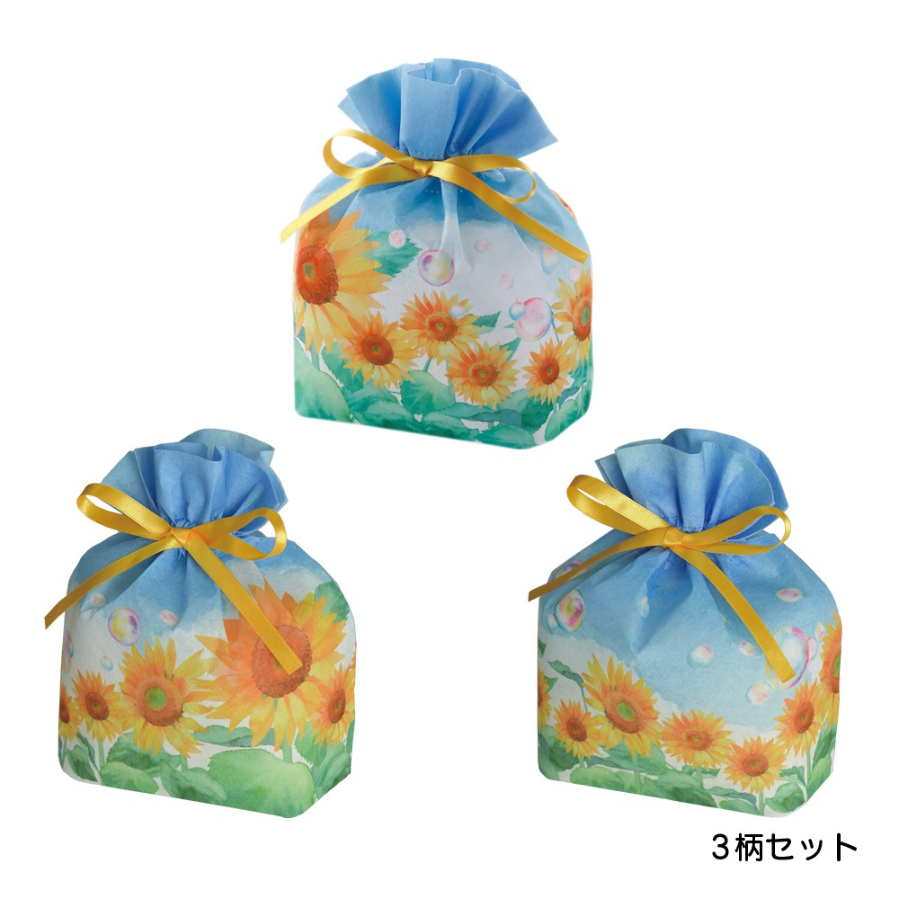 巾着 リボン 小 ひまわりシャボン柄FP（1セット20枚～） | 不織布