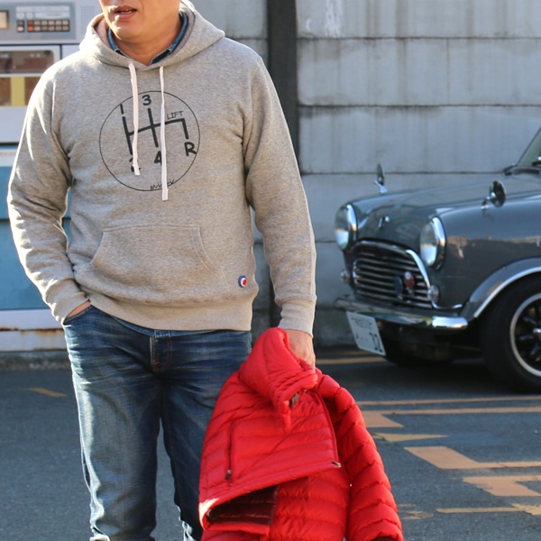 メンズパーカー人気のプルオーバー「miniシフトパーカー(グレー)」