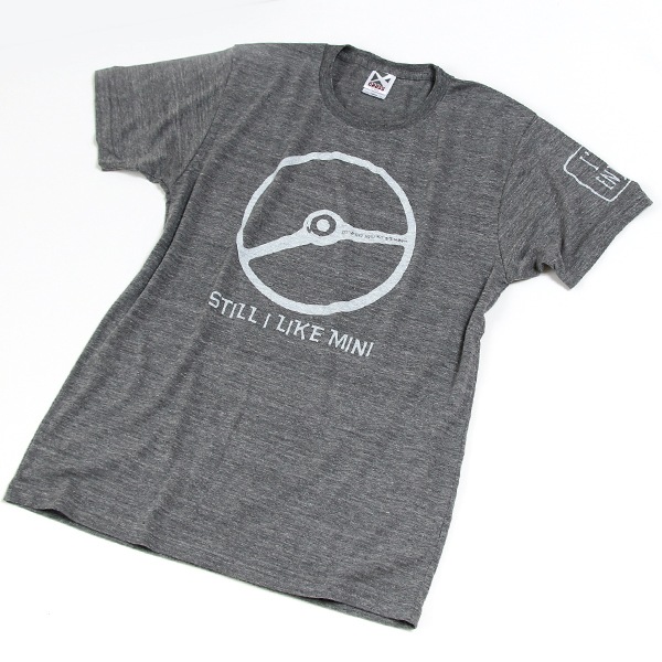 クラシックミニ ステアリング Tシャツ「Power IRU Steering Tシャツ」(チャコール/ホワイト)