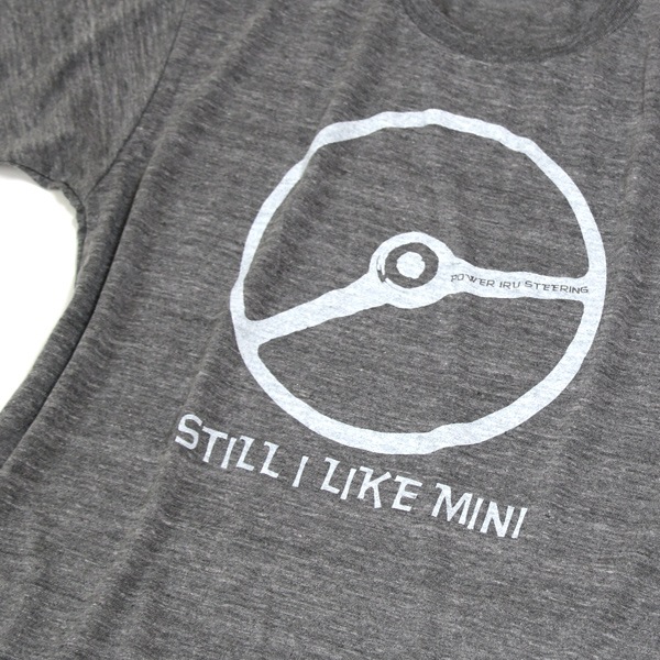 クラシックミニ ステアリング Tシャツ「Power IRU Steering Tシャツ」(チャコール/ホワイト)