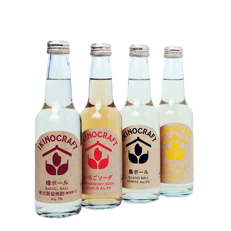 KINOCRAFT いちごソーダ・ゆずソーダ・島ボール・樽ボール 4本セット|【壱岐の蔵酒造】275ml×4本 箱入り