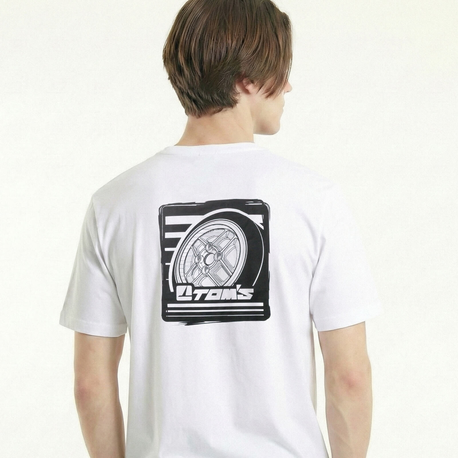 井桁デザインTシャツ ホワイト チャコール