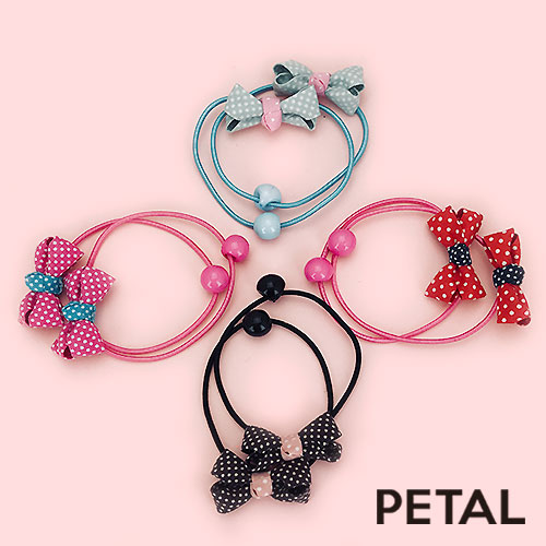 キッズ☆ドットな水玉ミニリボンゴム（2個セット）【PETAL MARKET】