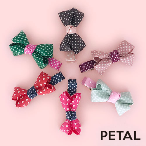 キッズ☆ドットな水玉リボンピン（2個セット）【PETAL MARKET】