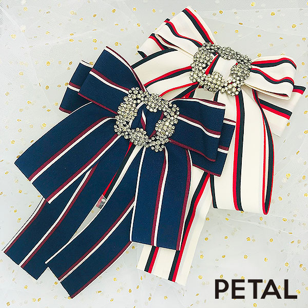 高貴なビジューストライプリボンブローチ＆ピン【PETAL MARKET】