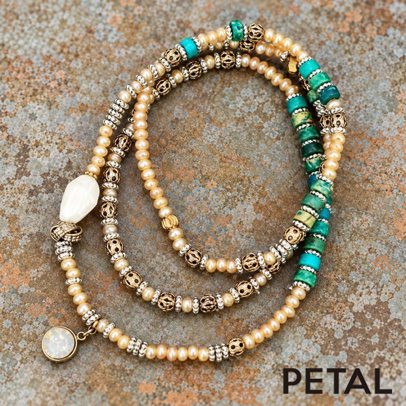 LALA 2wayターコイズbijoux3連ブレスレットハロル【PETAL MARKET】　